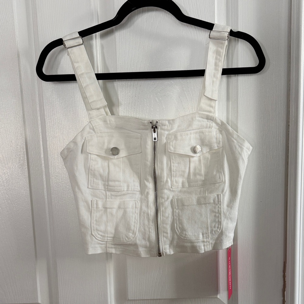 Denim White Cropped Zip-Up Top